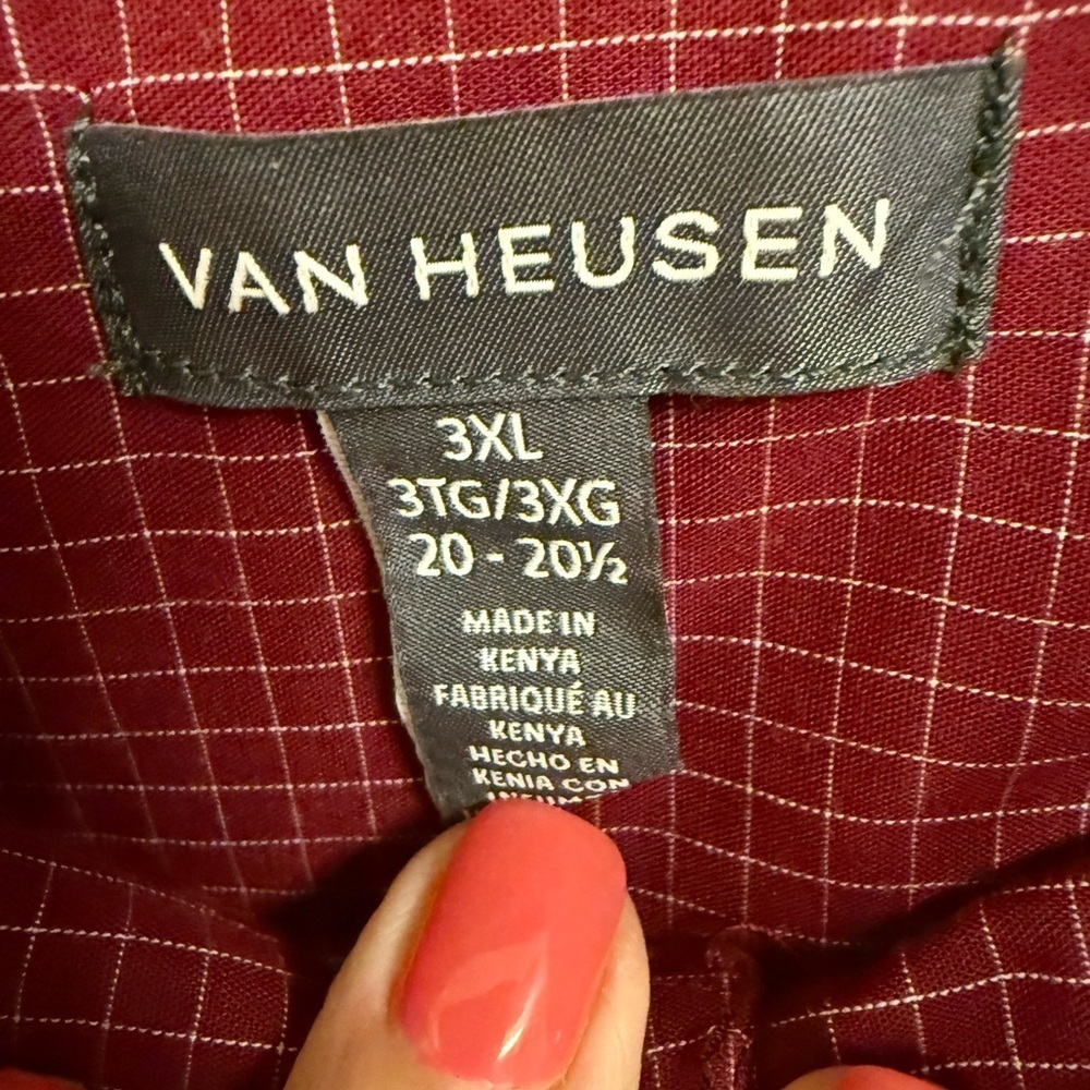 Van Heusen Men’s 3XL  Red Casual Button Down Shirt Long Sleeve - Picture 7 of 11